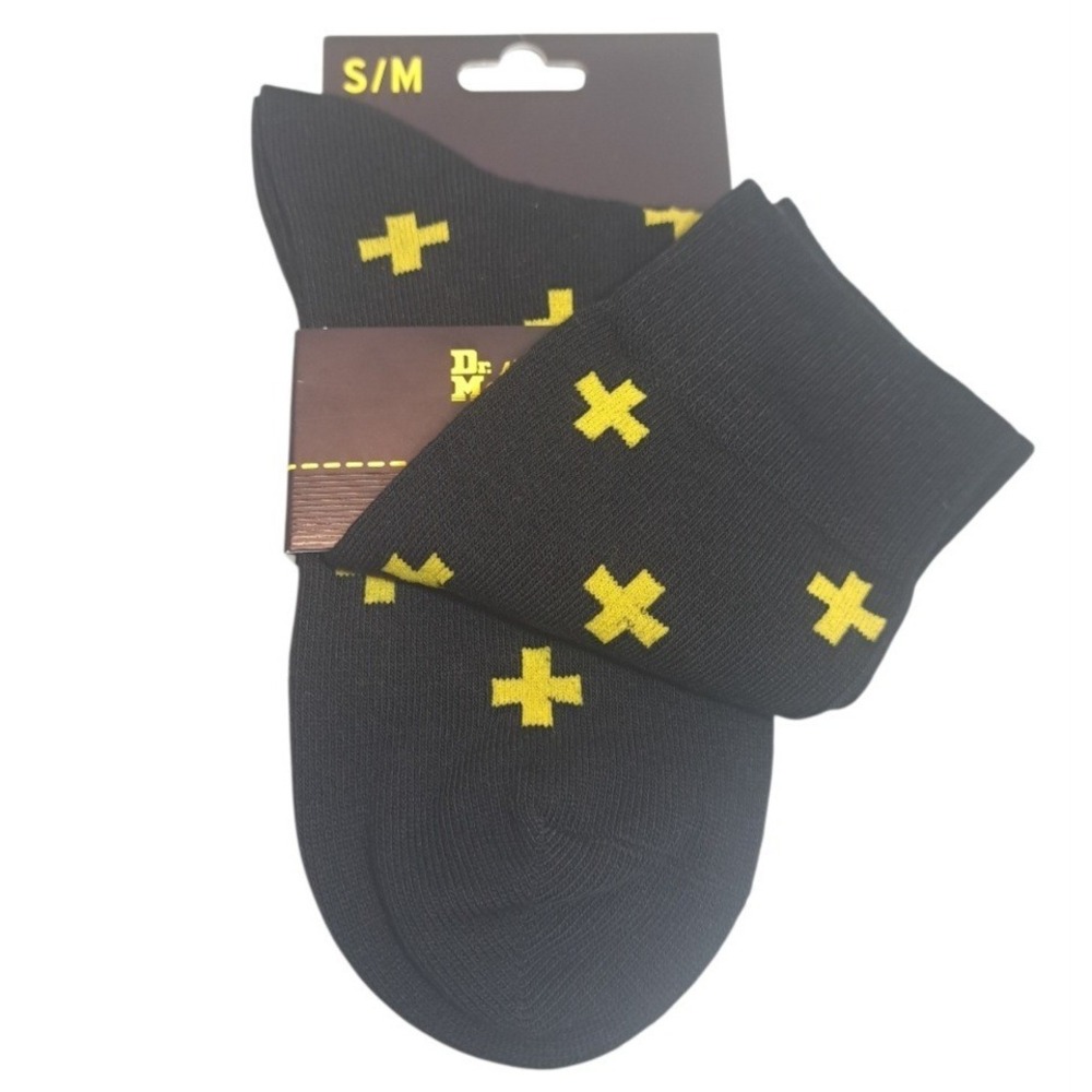 1 Pair Dr. Martens Size S/M (3-8) Cross Logo‎ Socks Black & Yellow